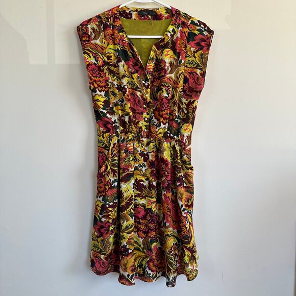 THML Womens Floral Print Button Front V-Neck Short Sleeve Flowy Dress Size M - Picture 3 of 12